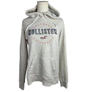 Hollister Southern California Logo Hoodie Raised Embroidery Small Gray Pink